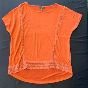 Burnt orange lace detail short sleeve sweater